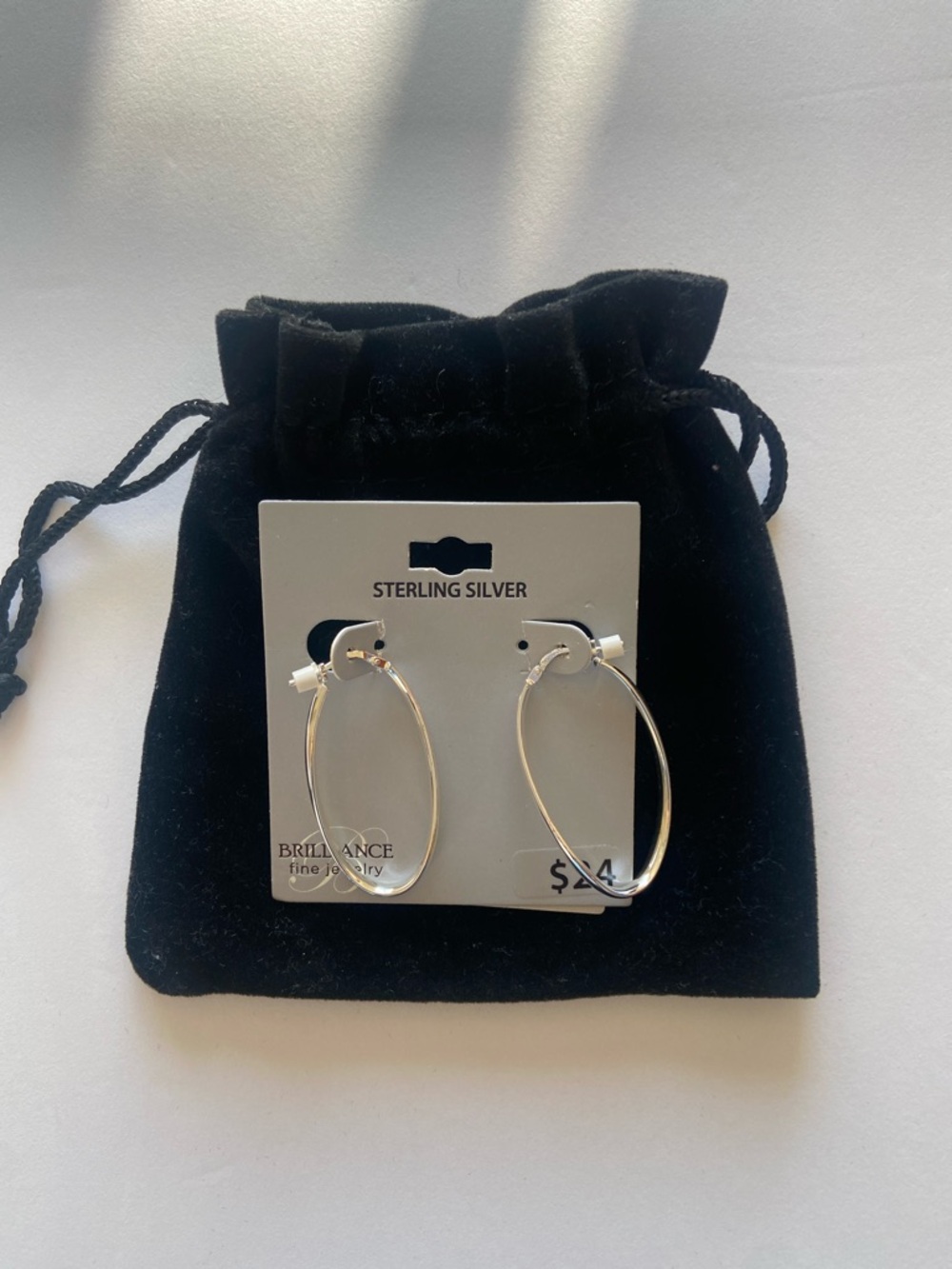 Sterling Silver Oval Hoop Earrings - Silver